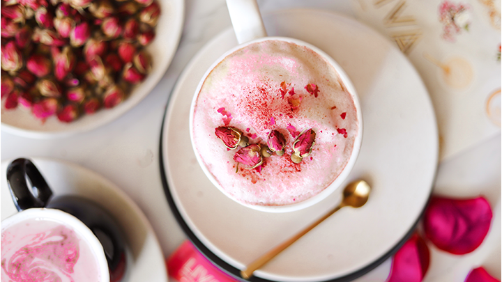 Pink Rose Latte with LIVA Date Syrup