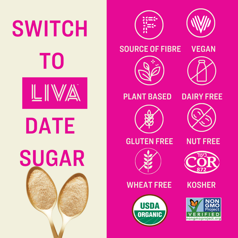 LIVA 100% Pure Organic Date Sugar 2 x 800g Bakers Bag Bundle